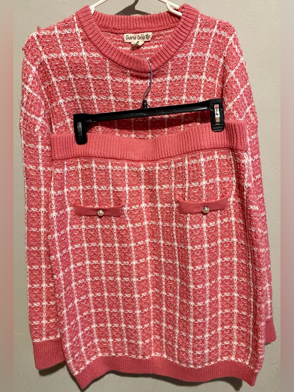 Cherie Collette Pink Plaid Sweater and Skirt Set